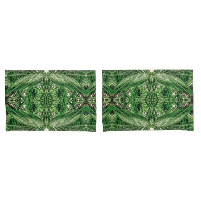 Greens and Raindrops Pattern Pillow Case (Front-Set)