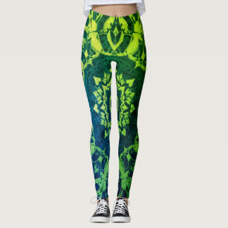 Greens + Blues and Black on Customized Modern Leggings