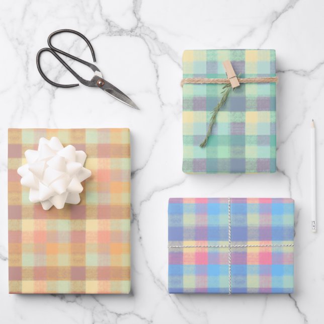 Greens Blues and Golds Plaid Wrapping Paper Sheets (Front)