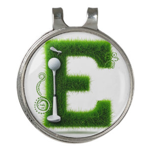 Greens Grass Letter E With Golf Ball, Club Hat Clip