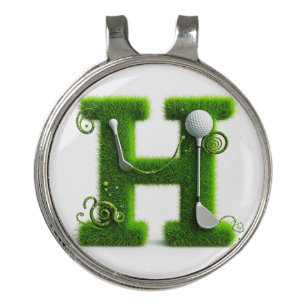 Greens Grass Letter H With Golf Ball, Club Hat Clip
