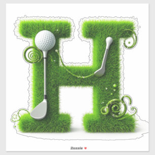 Greens Grass Letter H With Golf Ball, Club Sticker