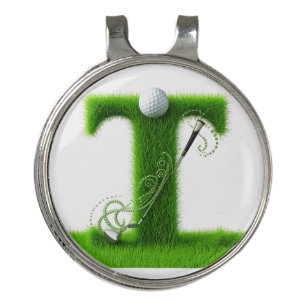 Greens Grass Letter T With Golf Ball, Club Hat Clip