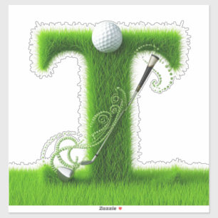 Greens Grass Letter T With Golf Ball, Club Sticker