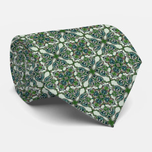 Greens, Teal & Khaki Art Deco Pattern Neck Tie