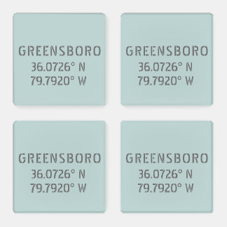 Greensboro NC Latitude and Longitude Coordinates Coaster Set