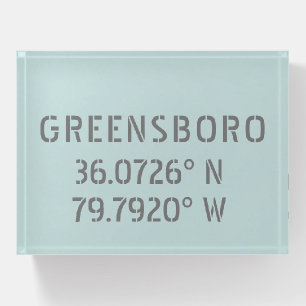 Greensboro NC Latitude and Longitude Coordinates Paperweight