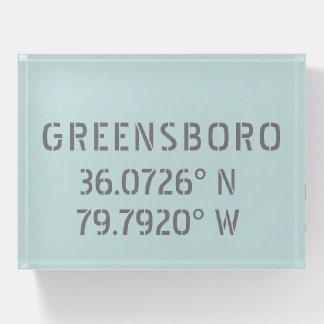 Greensboro NC Latitude and Longitude Coordinates Paperweight