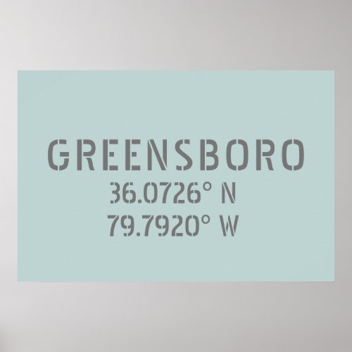 Greensboro NC Latitude and Longitude Coordinates  Poster