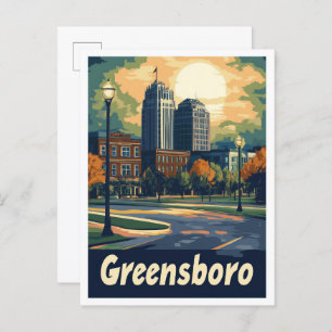 Greensboro North Carolina Art Vintage Illustration Postcard