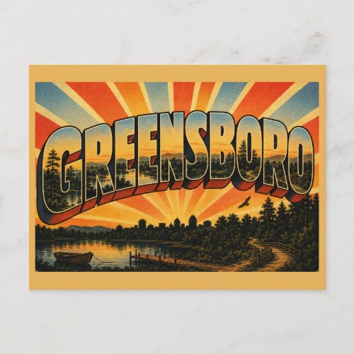 Greensboro North Carolina Lake Forest Hills Art Postcard