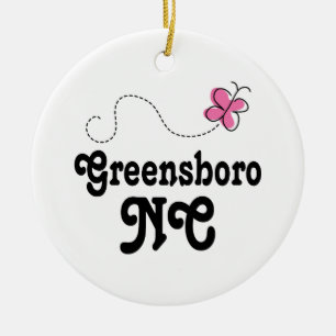 Greensboro North Carolina Pink Butterfly Ceramic Ornament