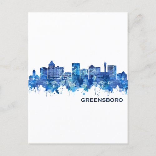 Greensboro North Carolina Skyline Blue Holiday Postcard