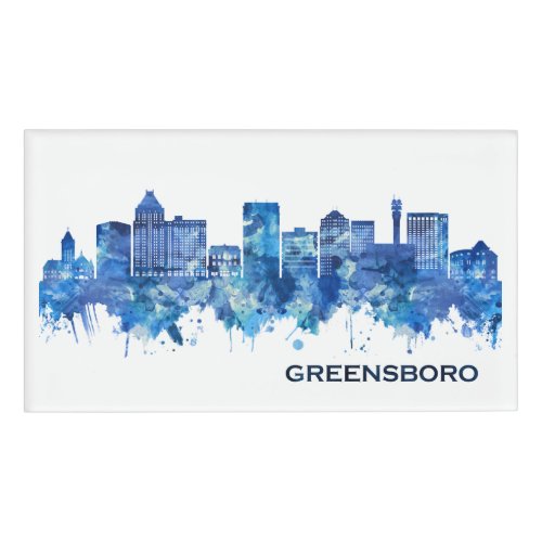 Greensboro North Carolina Skyline Blue Name Tag