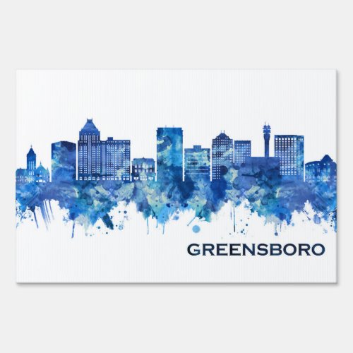 Greensboro North Carolina Skyline Blue Sign