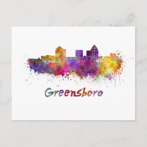 Greensboro skyline in watercolor postcard