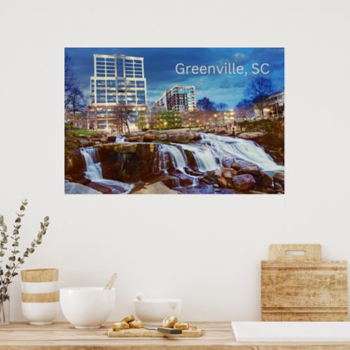 Greenville South Carolina Downtown Reedy River  Poster