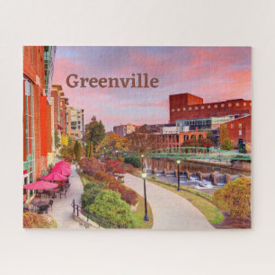 Greenville, South Carolina, Fall Sunset, Downtown Jigsaw Puzzle
