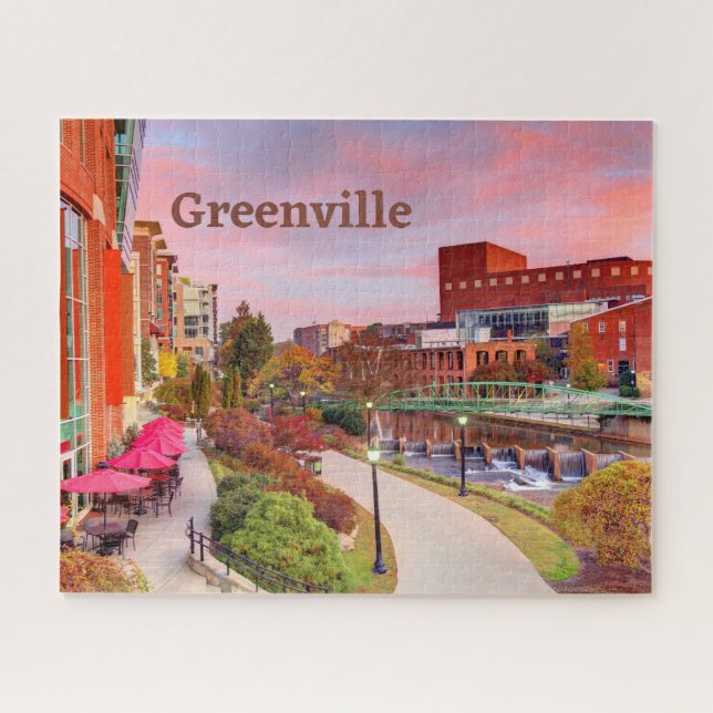 Greenville, South Carolina, Fall Sunset, Downtown Jigsaw Puzzle (Horizontal)