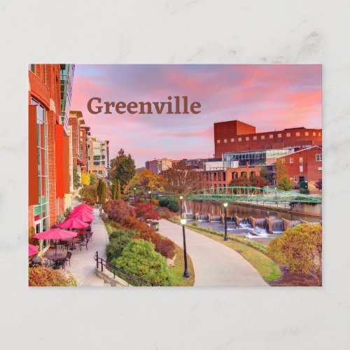 Greenville South Carolina Fall Sunset Downtown  Postcard