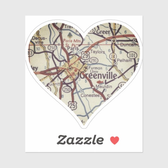 Greenville South Carolina Map Sticker (Sheet)