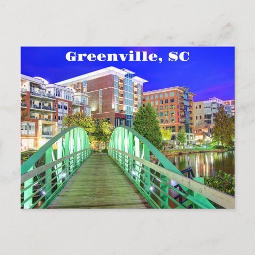 Greenville South Carolina Reedy River at Night  Postcard