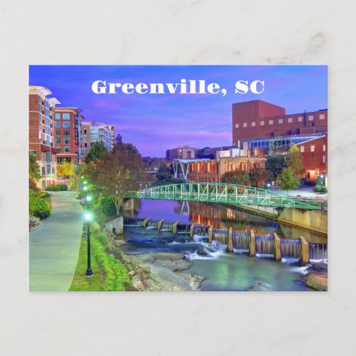 Greenville South Carolina Reedy River at Night  Postcard