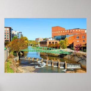 Greenville, South Carolina Reedy River Downtown Poster
