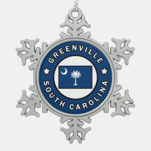Greenville South Carolina Snowflake Pewter Christmas Ornament