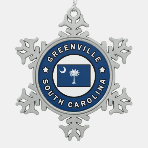 Greenville South Carolina Snowflake Pewter Christmas Ornament