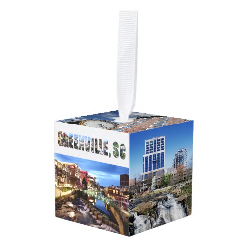 Greenville South Carolina Travel Photos Christmas Cube Ornament