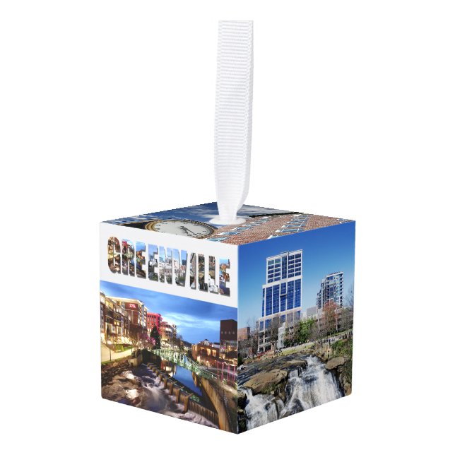 Greenville South Carolina Travel Photos Christmas Cube Ornament (Front Angled)
