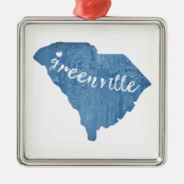 Greenville South Carolina Wood Grain Metal Ornament (Front)