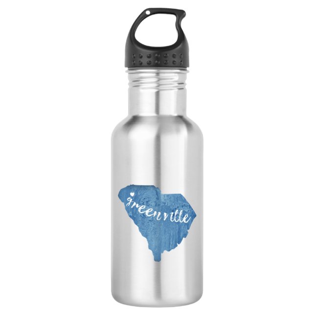 Greenville South Carolina Wood Grain Stainless Steel Water Bottle (Front)