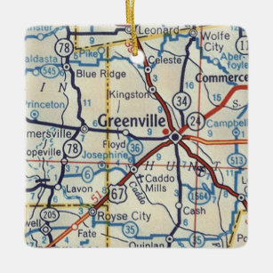 Greenville Texas Vintage Map Ceramic Ornament