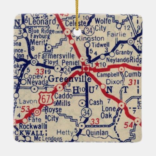 Greenville TX 1941 Map Ceramic Ornament