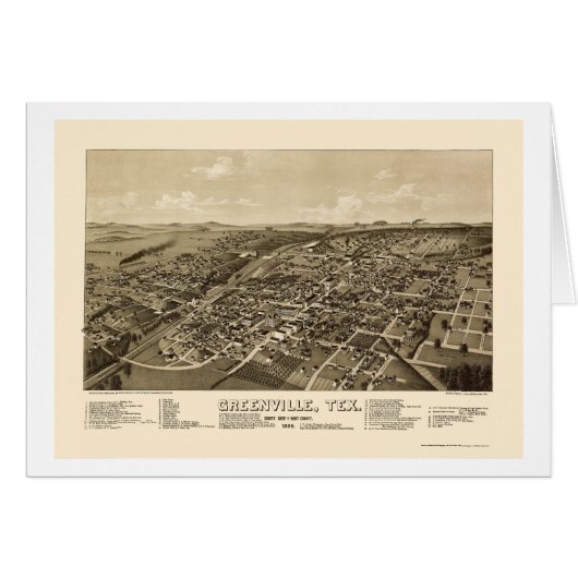 Greenville, TX Panoramic Map - 1886 Cards (Front Horizontal)