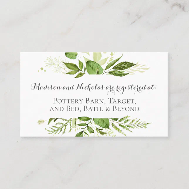 GreenWedding Registry Insert Cards Rustic Greenery Zazzle