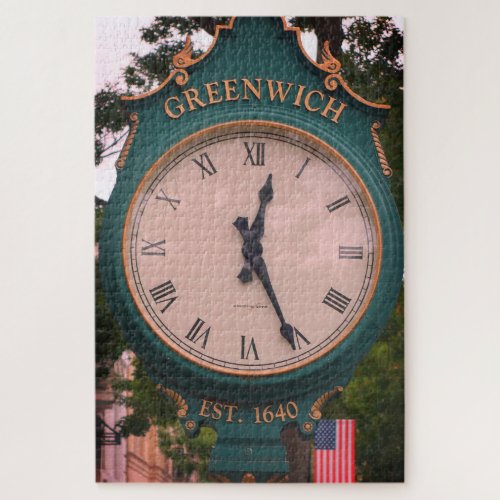 Greenwich Avenue Post Clock Greenwich CT Jigsaw Puzzle