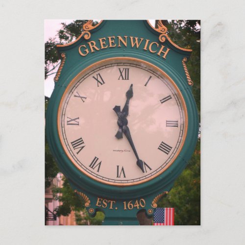Greenwich Avenue Post Clock Greenwich CT Postcard