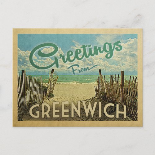 Greenwich Connecticut Beach Vintage Travel Postcard