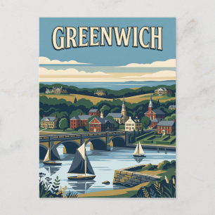 Greenwich Connecticut Harbor Vintage Poster Postcard