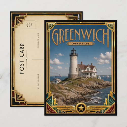 Greenwich Connecticut Vintage Art Deco Golden Age Postcard