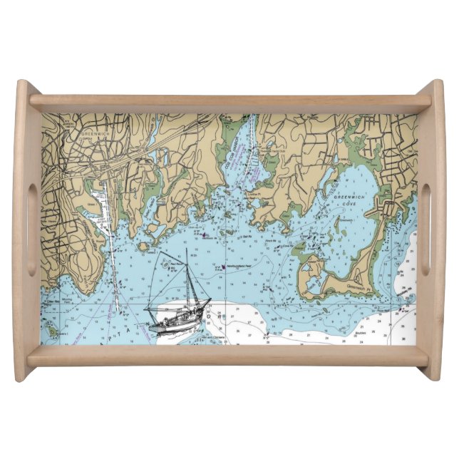 Greenwich NY Nautical Chart Serving Tray (Front)