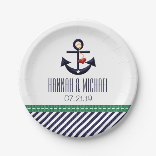 Greeny and Navy Blue Nautical Anchor Wedding Paper Plates