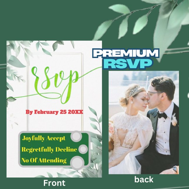Greeny  Minimalist Custom Photo Wedding RSVP Card  (Creator Uploaded)
