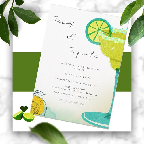 Greeny Watercolor Margarita Lime Bridal Shower Invitation