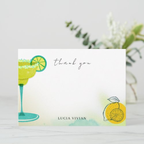 Greeny Watercolor Margarita Lime Bridal Shower Thank You Card