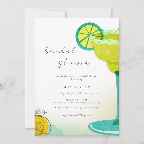 Greeny Watercolor Tacos  Tequila Bridal Shower Invitation