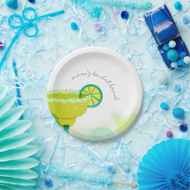 Greeny Watercolor Tacos & Tequila Bridal Shower Paper Plates (Party)